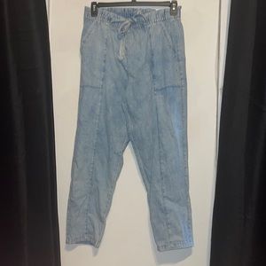 Aerie NWT large chambray jean joggers pull on tie front